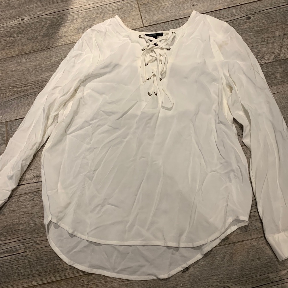 Forever 21 white blouse with laces up the front